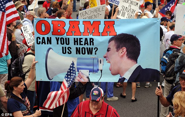 The heated demonstrations were organized by a Conservative group called the Tea Party Patriots